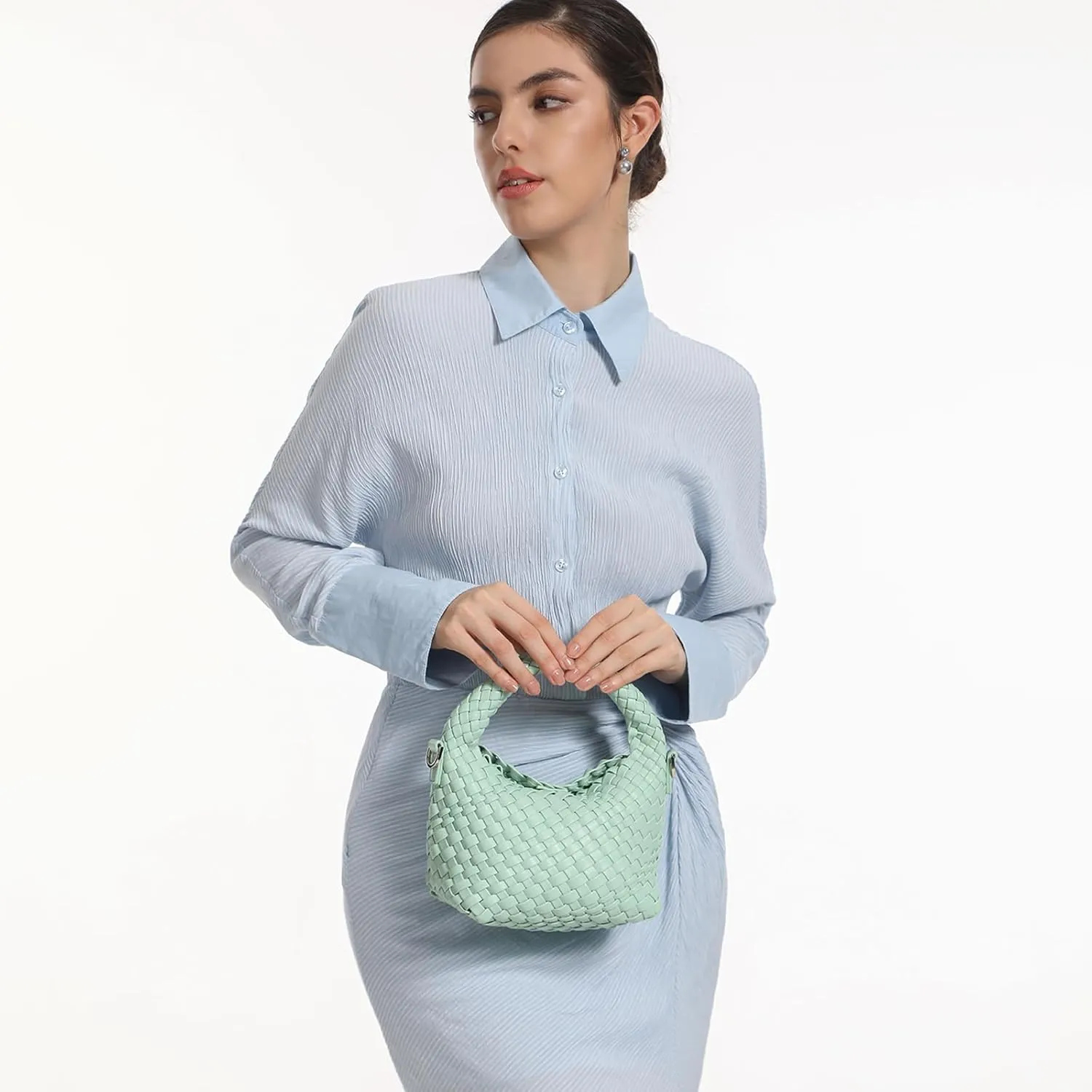 Women Woven Tote Small Crossbody Bag, Weave Quilted Purse Square Shoulder Bag Woven Handbag with Detachable Strap