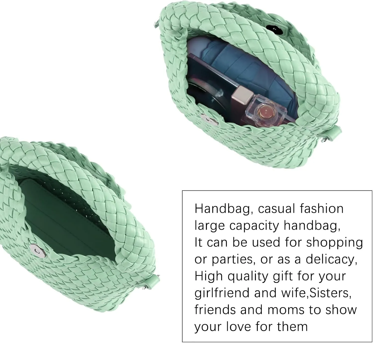 Women Woven Tote Small Crossbody Bag, Weave Quilted Purse Square Shoulder Bag Woven Handbag with Detachable Strap