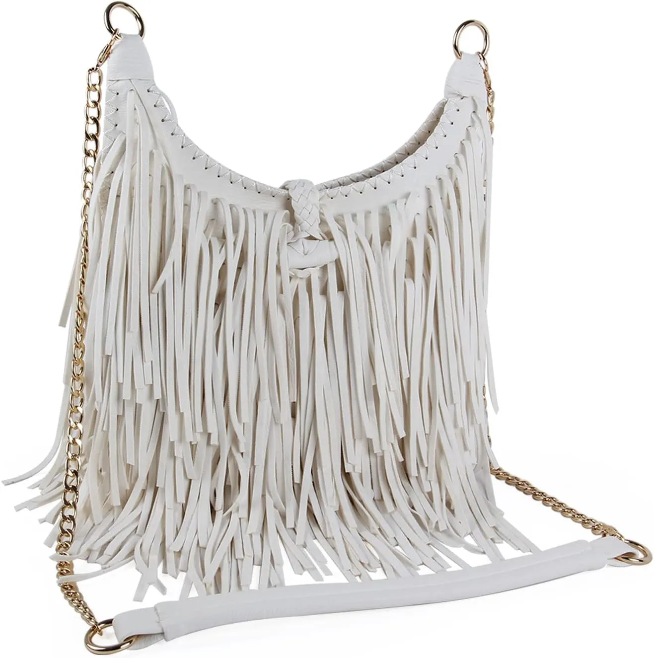 Women's Fringed Faux Suede Leather Cross Body Bag Chain Shoulder Bag Tassel Handbag