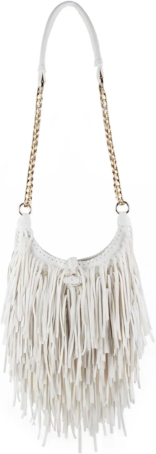 Women's Fringed Faux Suede Leather Cross Body Bag Chain Shoulder Bag Tassel Handbag