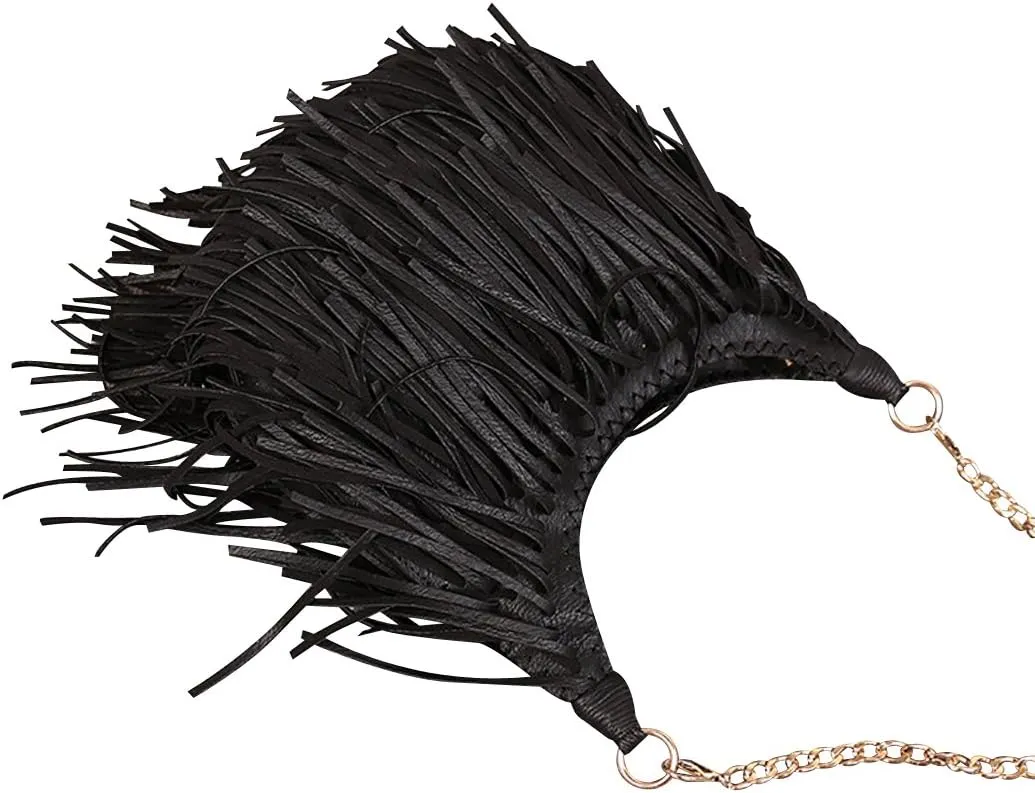 Women's Fringed Faux Suede Leather Cross Body Bag Chain Shoulder Bag Tassel Handbag
