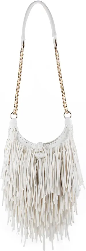 Women's Fringed Faux Suede Leather Cross Body Bag Chain Shoulder Bag Tassel Handbag