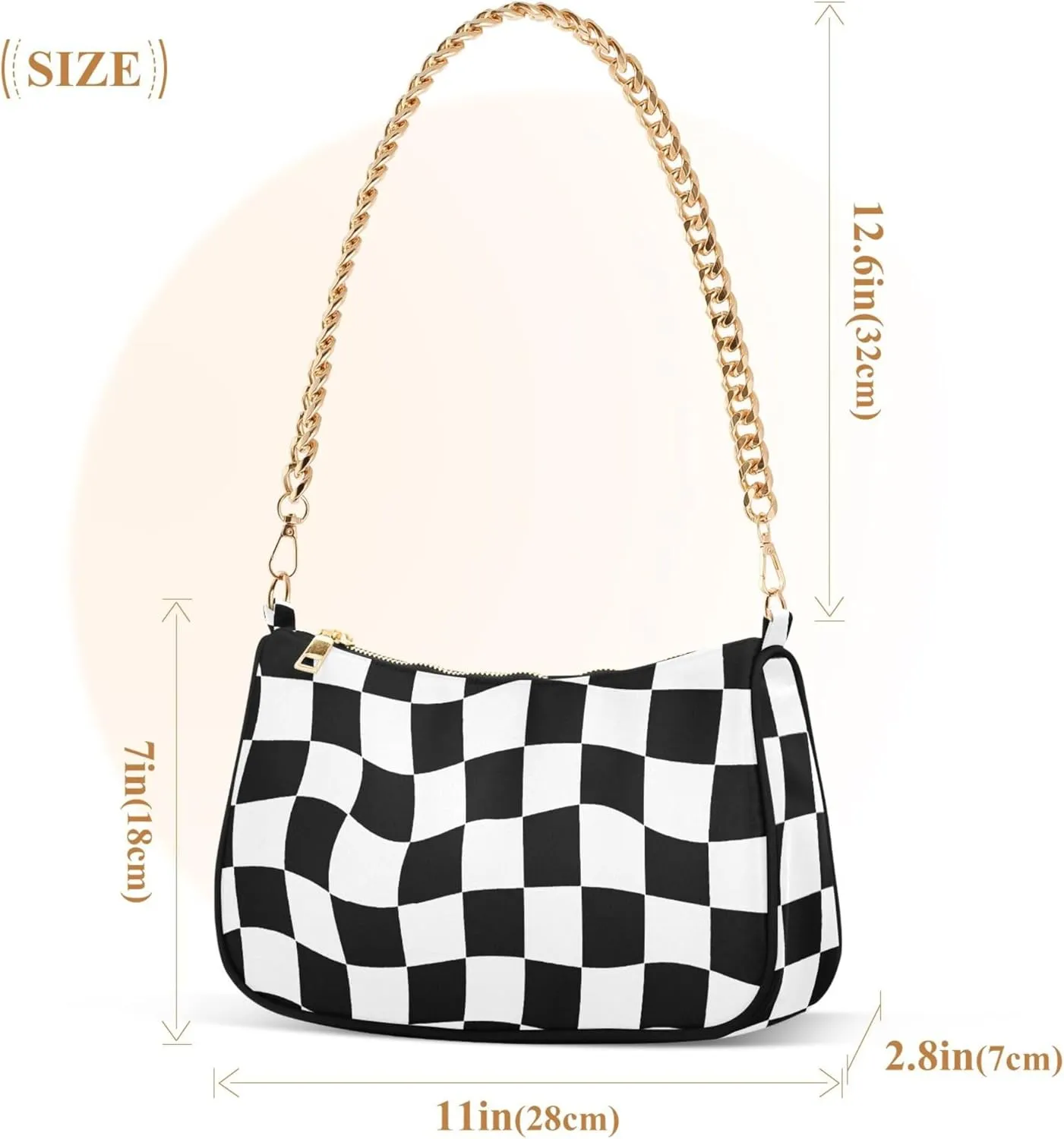 Women's Handbags Tote Crossbody Bag Stylish Purse Ladies Shoulder Bag Handbag Monochrome Checkerboard Crescent Bag