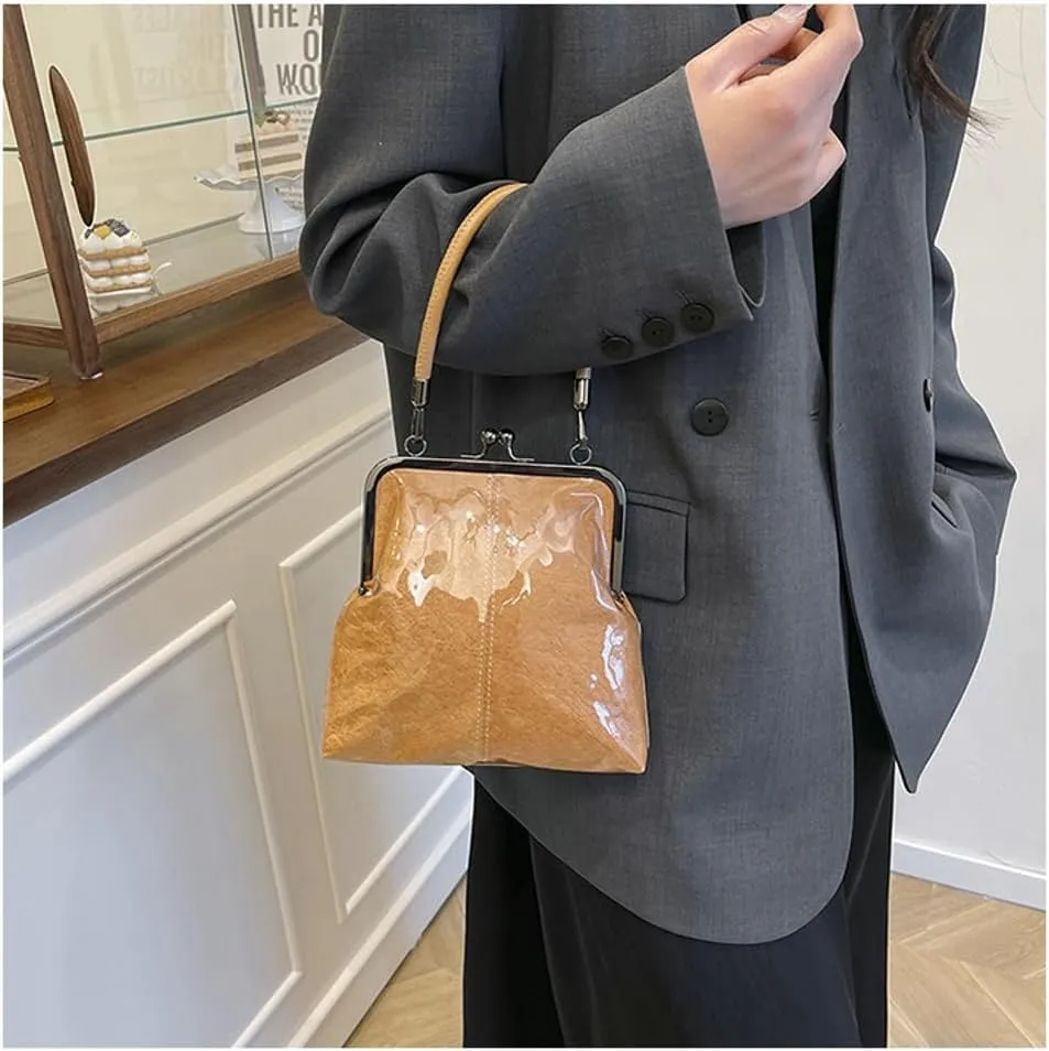 Women's Kiss Lock Crossbody Bag PU Leather Kiss Clasp Purse Crossbody Shoulder Bags Hobo Tote Purses Wallet Handbags