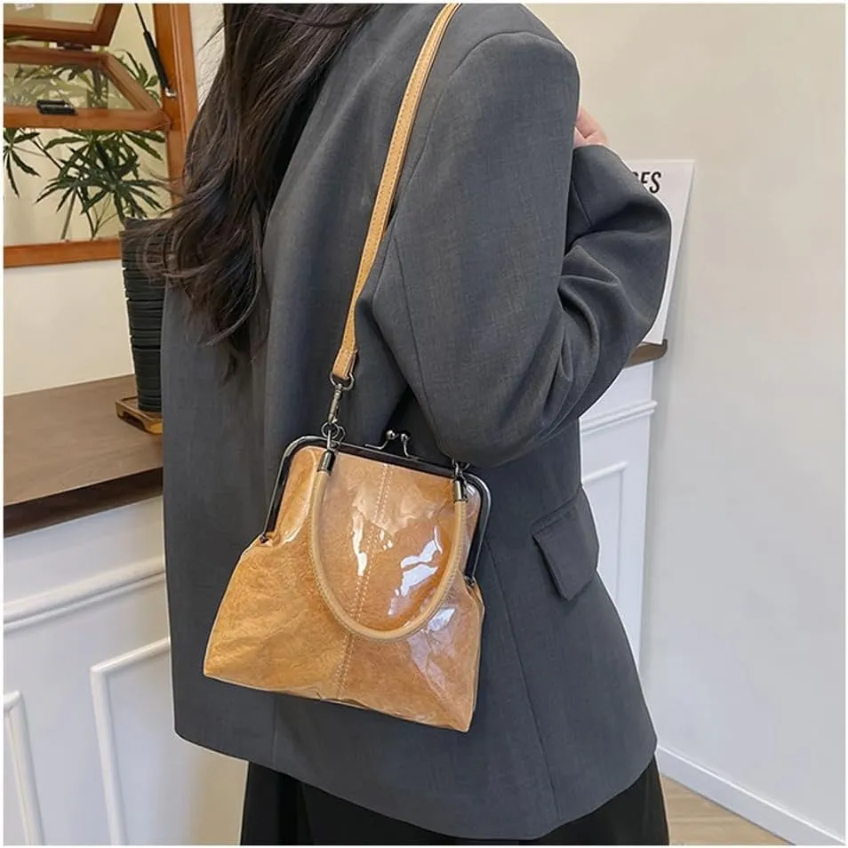 Women's Kiss Lock Crossbody Bag PU Leather Kiss Clasp Purse Crossbody Shoulder Bags Hobo Tote Purses Wallet Handbags