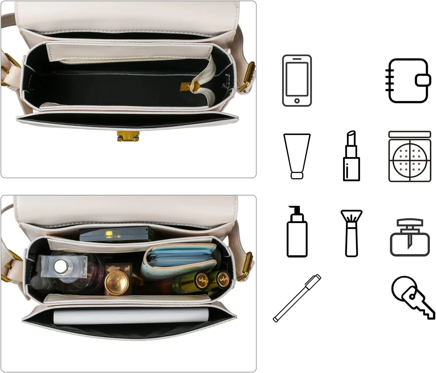 Women's Shoulder Bag Messenger Handbag Preppy Style Female Crossbody Bag Retro Purse Designer Briefcase (Beige)