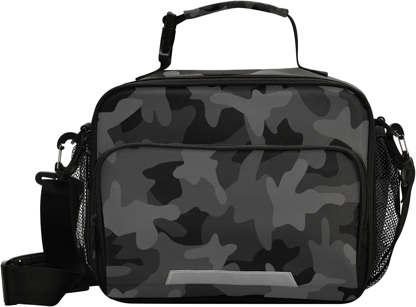 xigua Student Lunch Bag, Dark Black Monochrome Camo Detachable Shoulder Strap Insulated Lunch Box Men Women Cooler Bag Tote Bag for School Office Picnic Trip