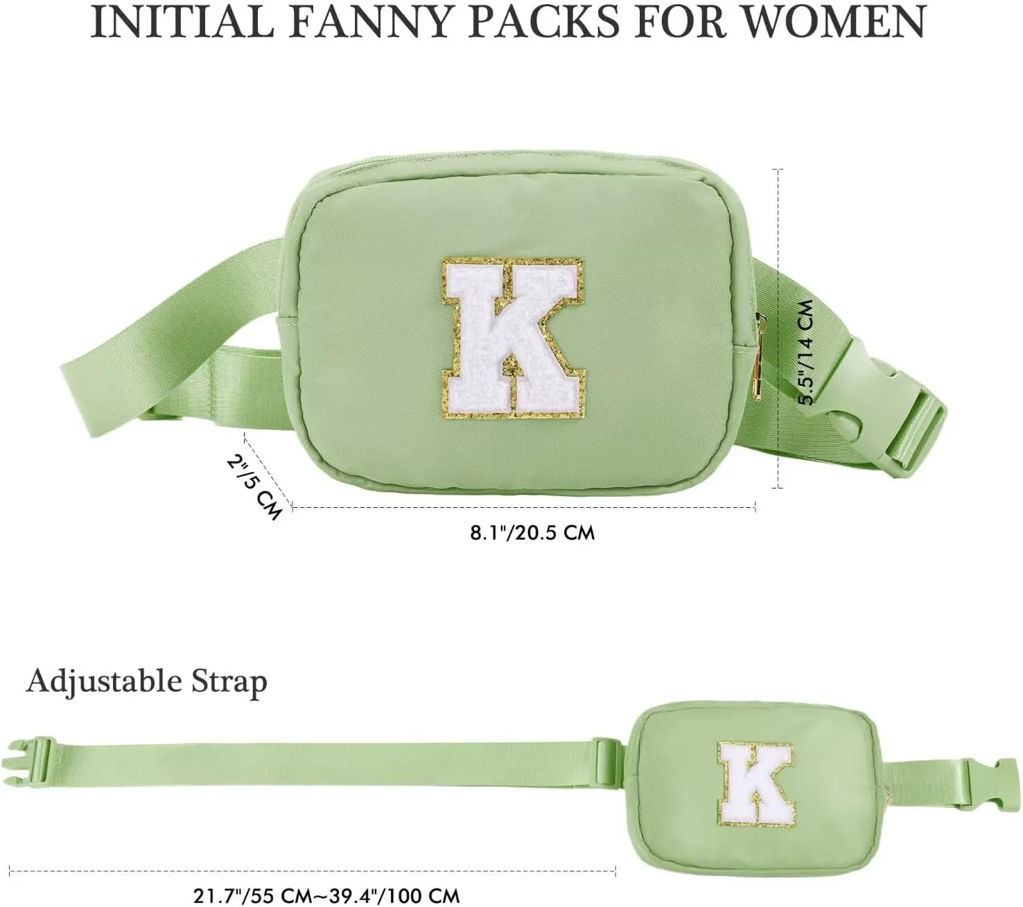 YOOLIFE Birthday Gifts for Women - 30th 40th 50th 60th 70th Birthday Gifts for Mom Daughter Her Friend Sister Girlfriend, Personalized Gifts Christmas Gifts, Initial Belt Bag Crossbody Bags, Green S